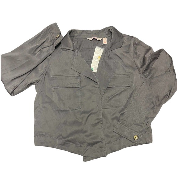 Laurie Felt Jackets & Blazers - NWT Laurie Felt Dark Gray Tencel Open Front Oversized Cropped Blazer Sz XS